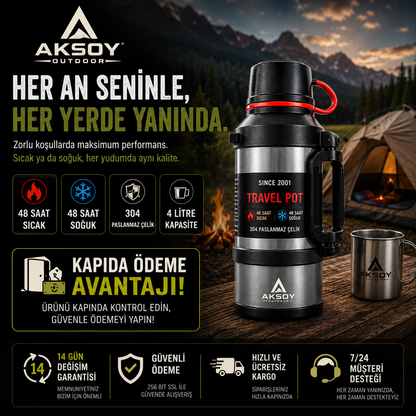 Aksoy Outdoor ™ | 48 Saat Sıcak ve Soğuk Tutan Kamp Termosu
